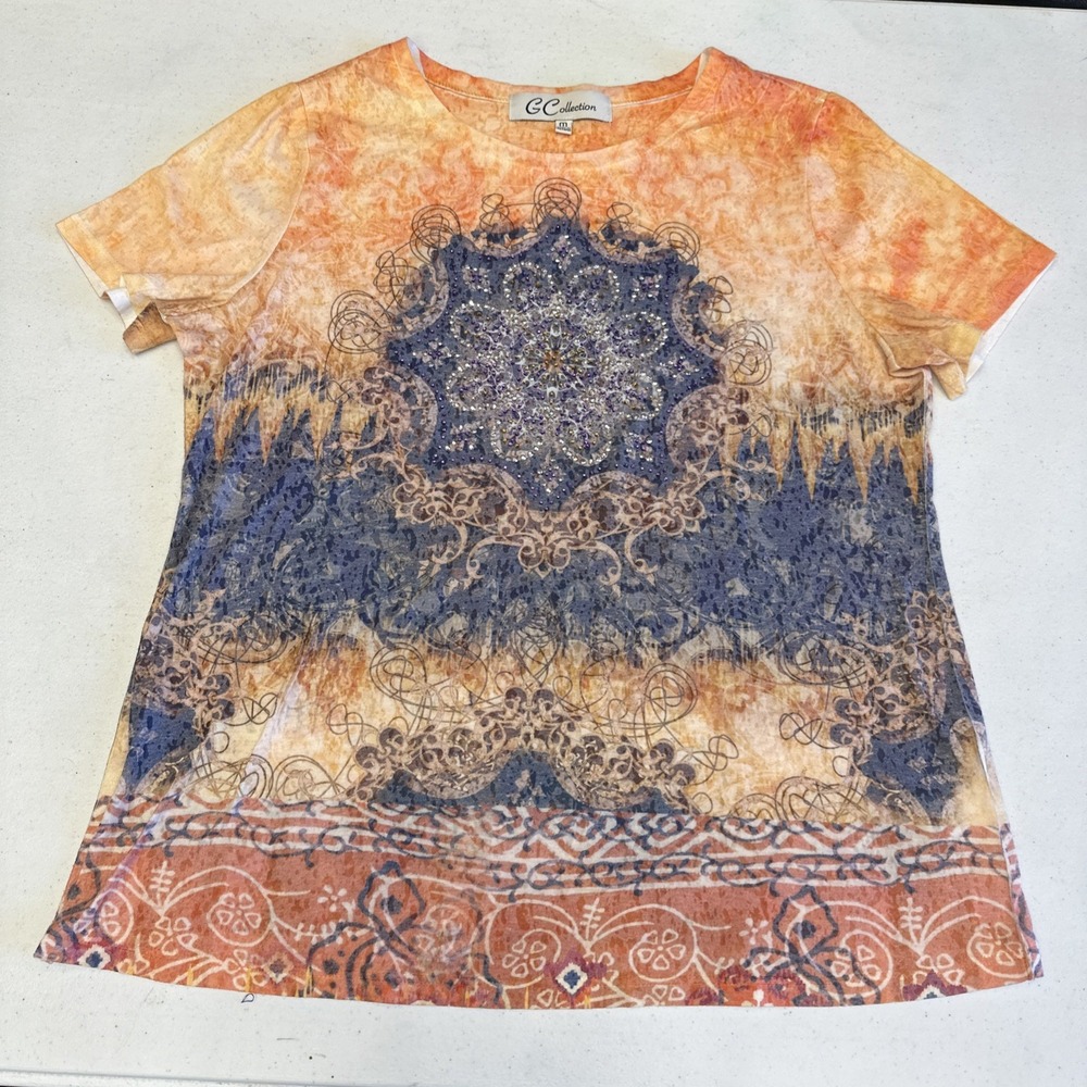 G Collection Embellished Paisley Rhinestone Shirt Women's Medium Boho Fairy
